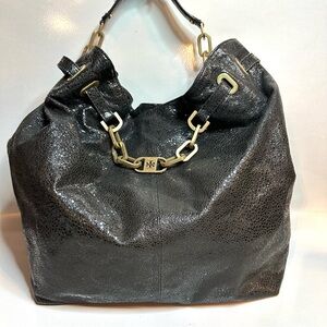 Tory Burch Black Lizard-Embossed Leather Hobo Shoulder Bag